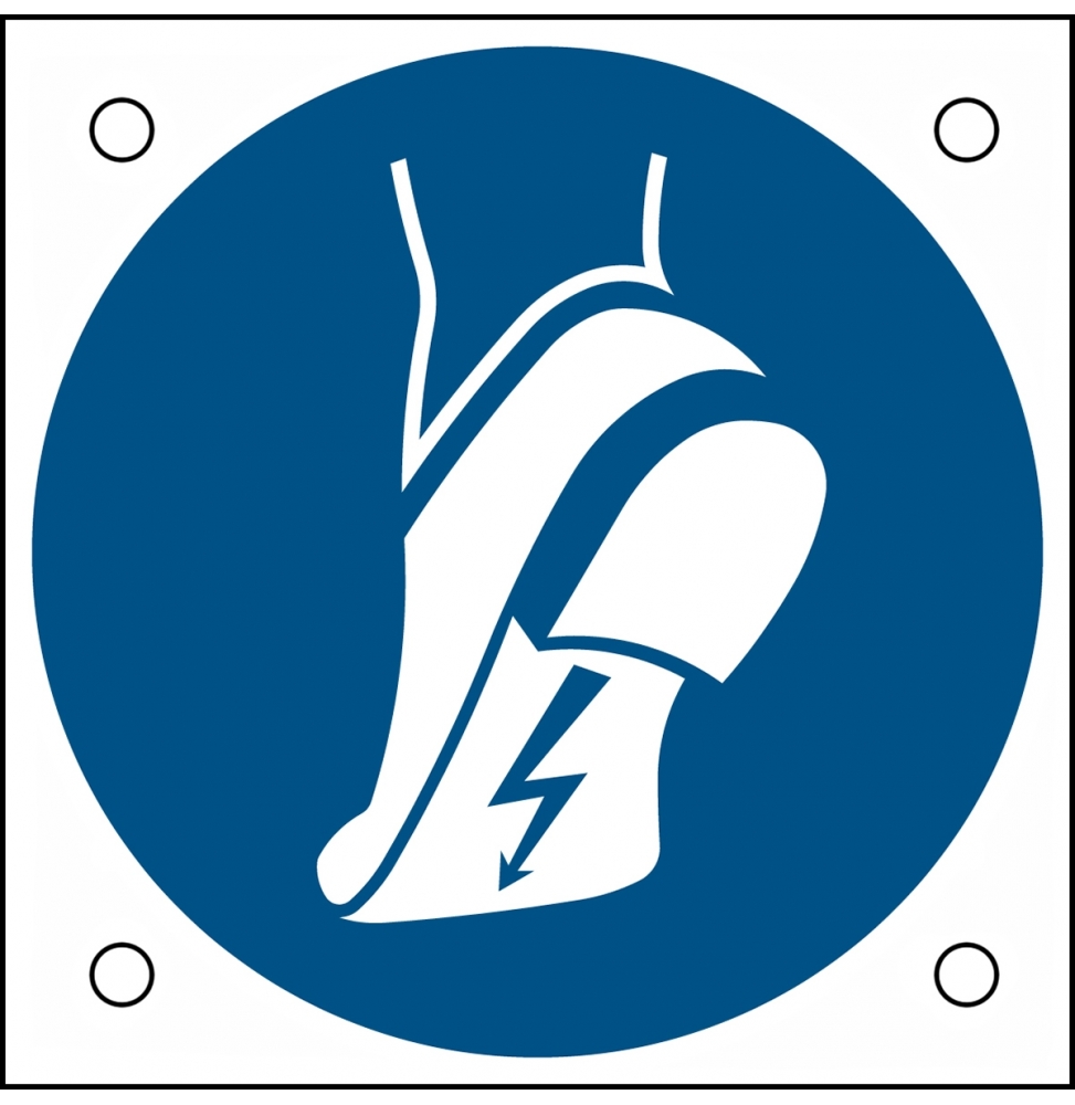 Znak bezpieczeństwa ISO – Nakaz stosowania obuwia antystatycznego, M/M032/NT/ALU05-50X50-1
