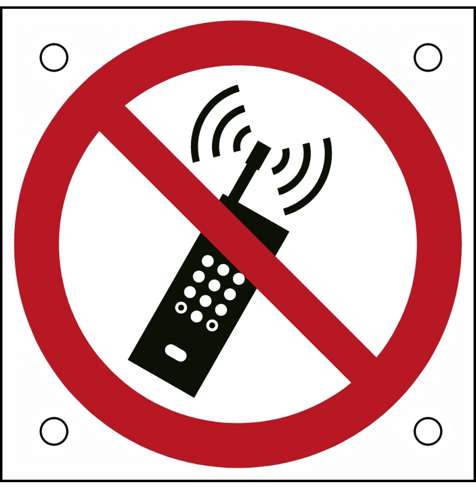 Znak bezpieczeństwa ISO – Zakaz używania telefonów komórkowych, P/P013/NT/ALU05-50X50-1