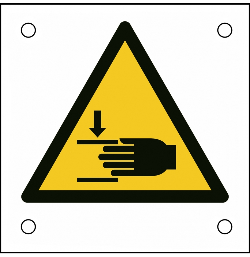 Znak bezpieczeństwa ISO – Uwaga, ryzyko zgniecenia dłoni, W/W024/NT/ALU05-50X50-1