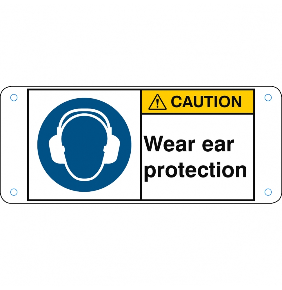 Znak bezpieczeństwa ISO – Nakaz stosowania ochrony słuchu, M/M003/EN272-ALU05-120X50/1-B