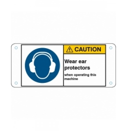 Znak bezpieczeństwa ISO – Nakaz stosowania ochrony słuchu, M/M003/EN271-ALU05-120X50/1-B
