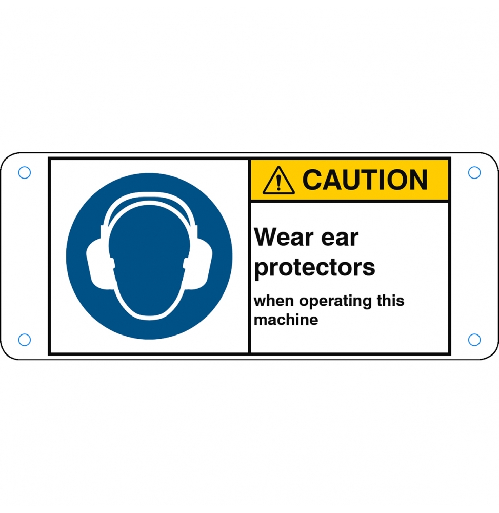 Znak bezpieczeństwa ISO – Nakaz stosowania ochrony słuchu, M/M003/EN271-ALU05-120X50/1-B
