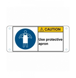 Znak bezpieczeństwa ISO – Nakaz stosowania fartucha ochronnego, M/M026/EN240-ALU05-120X50/1-B