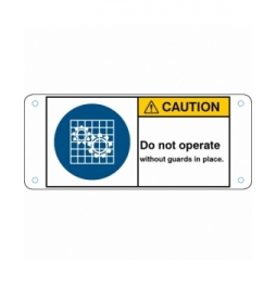 Znak bezpieczeństwa ISO – Zakaz obsługi bez zamontowanych osłon., M/M027/EN323-ALU05-120X50/1-B