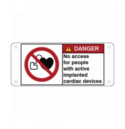 Znak bezpieczeństwa ISO – Zakaz wstępu osobom ze stymulatorem serca, P/P007/EN203-ALU05-120X50/1-B