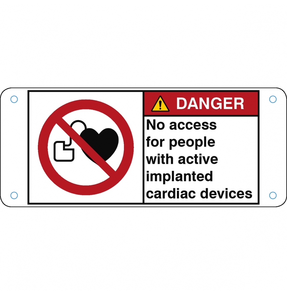 Znak bezpieczeństwa ISO – Zakaz wstępu osobom ze stymulatorem serca, P/P007/EN203-ALU05-120X50/1-B