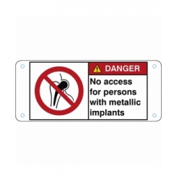 Znak bezpieczeństwa ISO – Zakaz wstępu osobom z metalowymi implantami, P/P014/EN204-ALU05-120X50/1-B