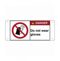 Znak bezpieczeństwa ISO – Nie używać rękawic roboczych, P/P028/EN174-ALU05-120X50/1-B