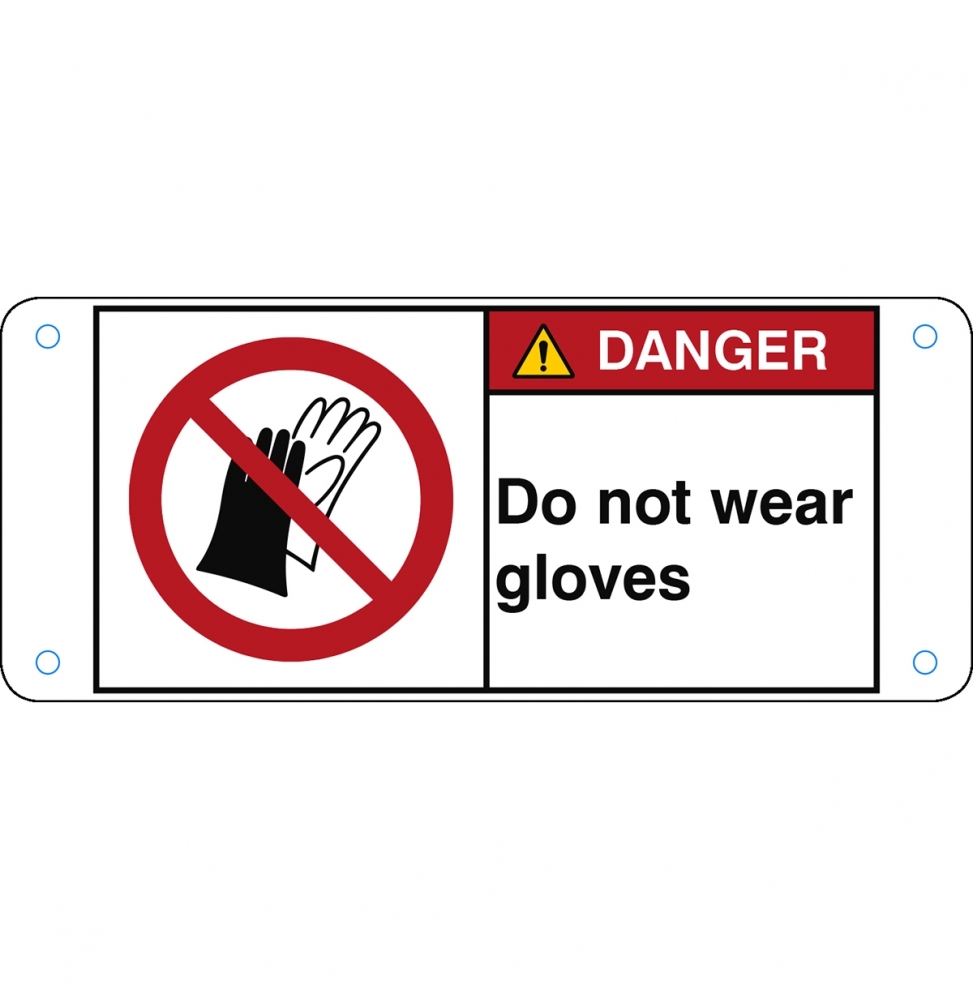 Znak bezpieczeństwa ISO – Nie używać rękawic roboczych, P/P028/EN174-ALU05-120X50/1-B