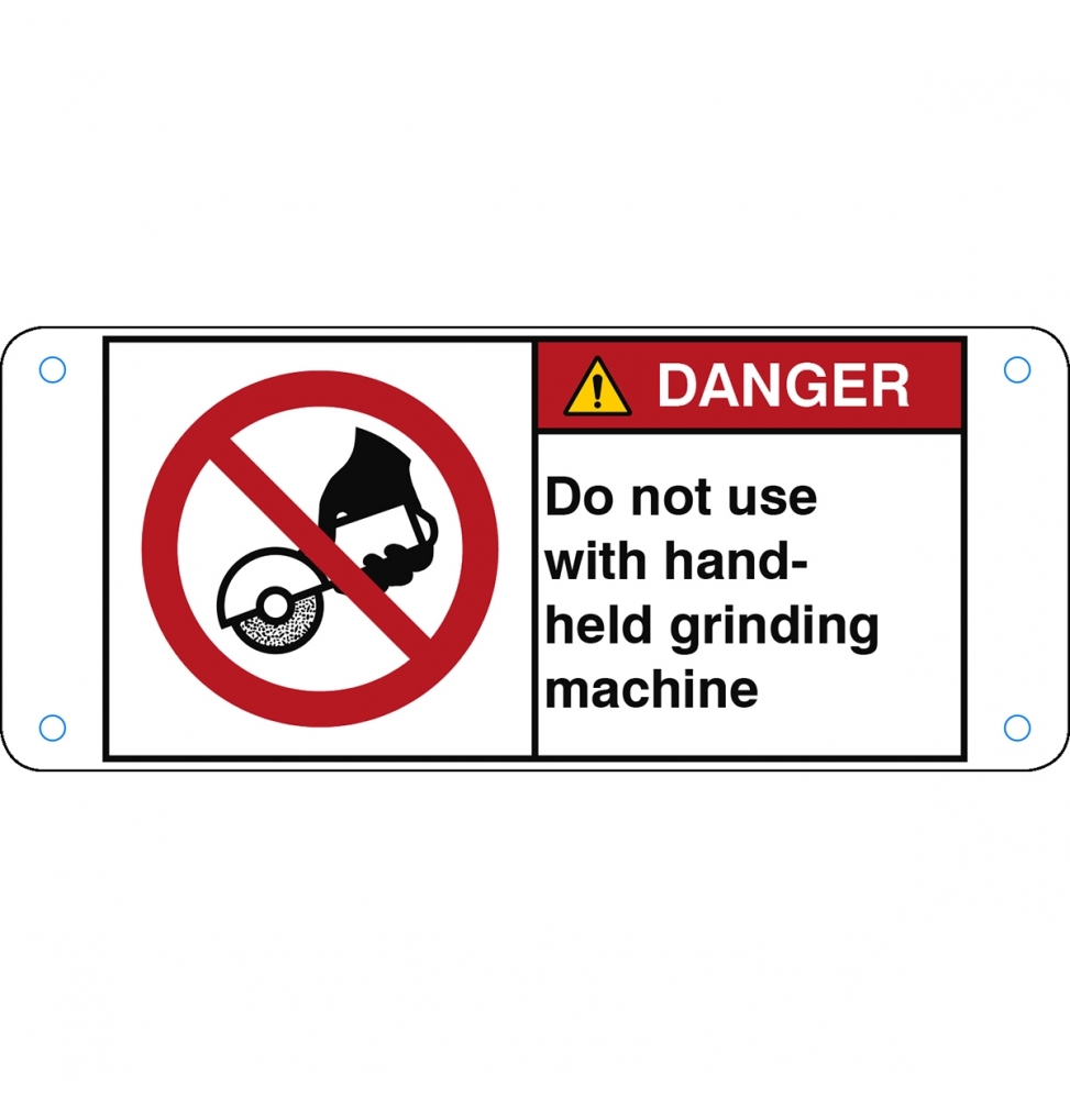 Znak bezpieczeństwa ISO – Zakaz używania ręcznej szlifierki, P/P034/EN172-ALU05-120X50/1-B
