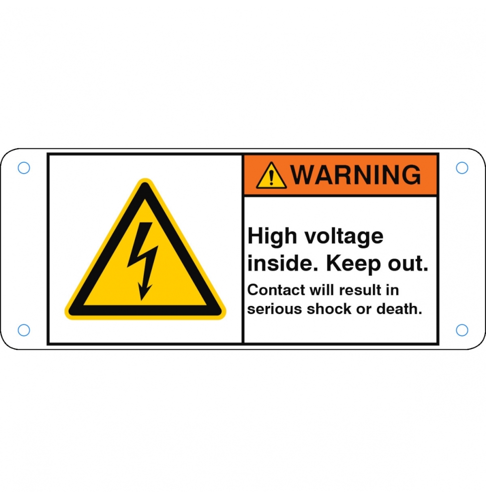 Znak ISO 3864-2 – Wysokie napi?cie wewn?trz. Nie zbli?a? si?. Kontakt grozi p…, W/W012/EN333-ALU05-120X50/1-B