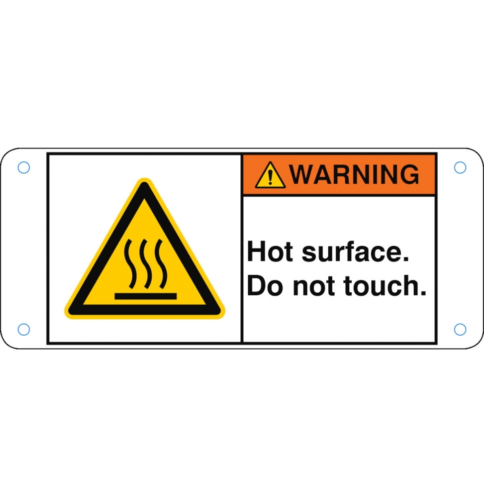 Znak bezpieczeństwa ISO – Gorąca powierzchnia. Nie dotykać., W/W017/EN310-ALU05-120X50/1-B