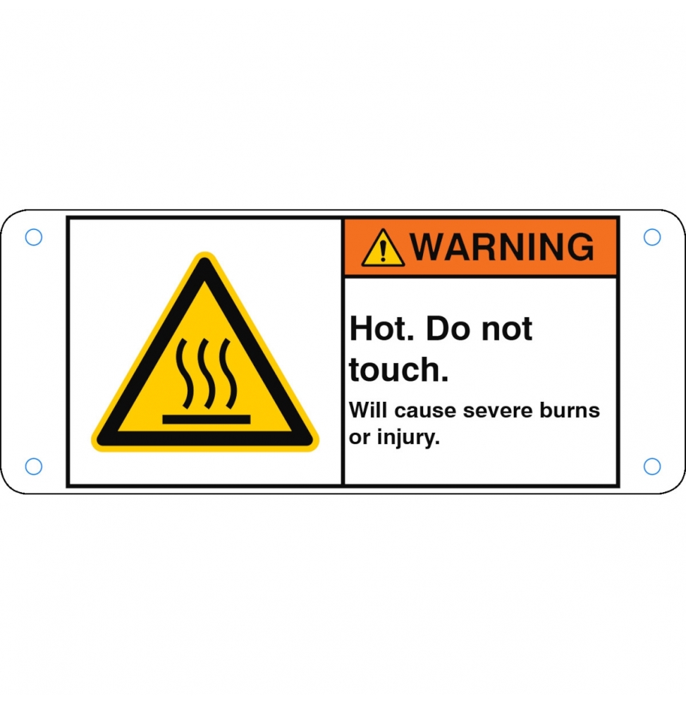 Znak bezpieczeństwa ISO – Gorące. Nie dotykać. Ryzyko poważnego poparzenia lu…, W/W017/EN328-ALU05-120X50/1-B