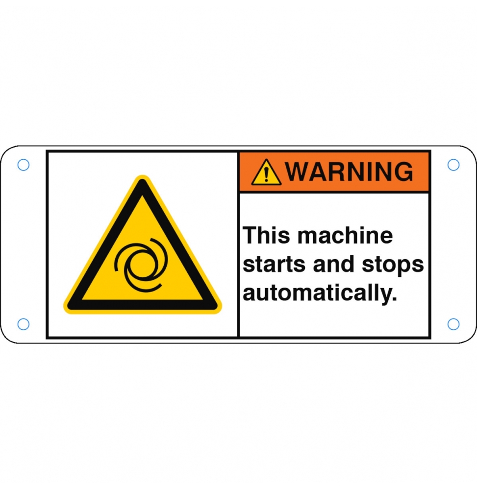 Znak bezpieczeństwa ISO – Maszyna uruchamia się i zatrzymuje automatycznie., W/W018/EN435-ALU05-120X50/1-B