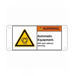 Znak bezpieczeństwa ISO – Urządzenie automatyczne. Uruchamia się bez ostrzeżenia, W/W018/EN436-ALU05-120X50/1-B