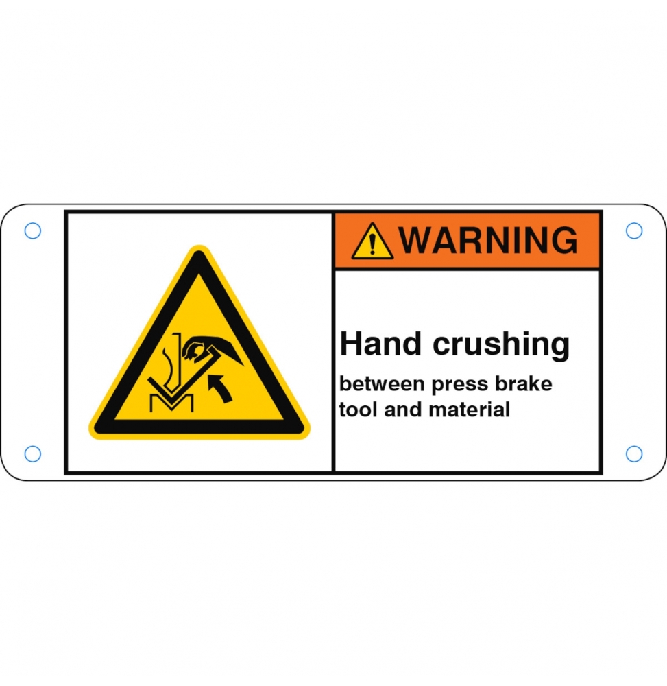 Znak bezpieczeństwa ISO – Ostrzeżenie przed zgnieceniem dłoni między prasą i …, W/W031/EN514-ALU05-120X50/1-B