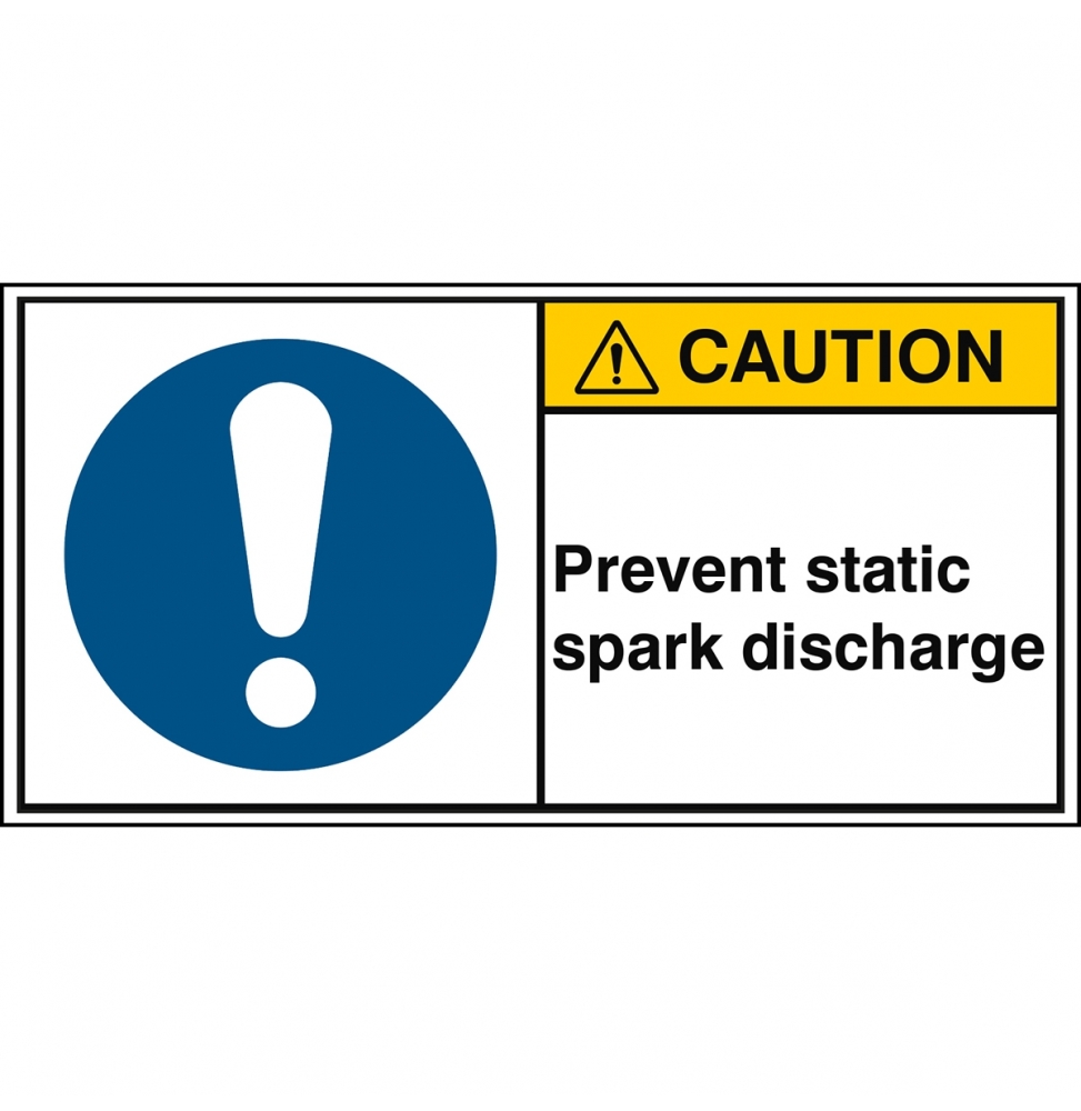 Znak bezpieczeństwa ISO – Nakaz unikania uwolnienia iskry elektrostatycznej, M/M001/EN421-PEUL-100X50/1-B