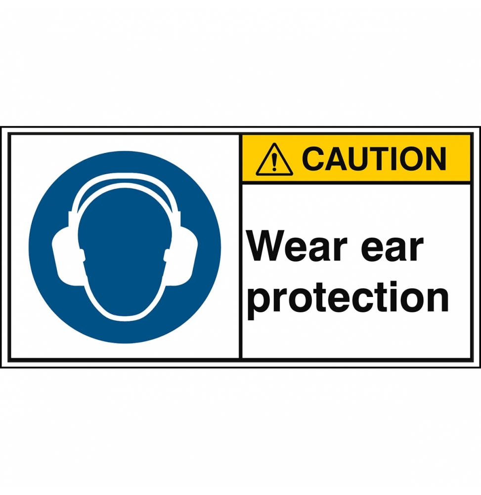 Znak bezpieczeństwa ISO – Nakaz stosowania ochrony słuchu, M/M003/EN272-PEUL-100X50/1-B