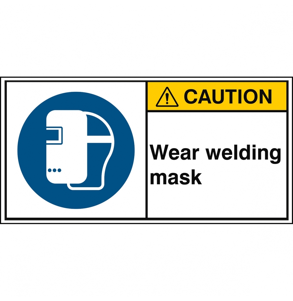 Znak bezpieczeństwa ISO – Nakaz stosowania maski spawalniczej, M/M019/EN286-PEUL-100X50/1-B