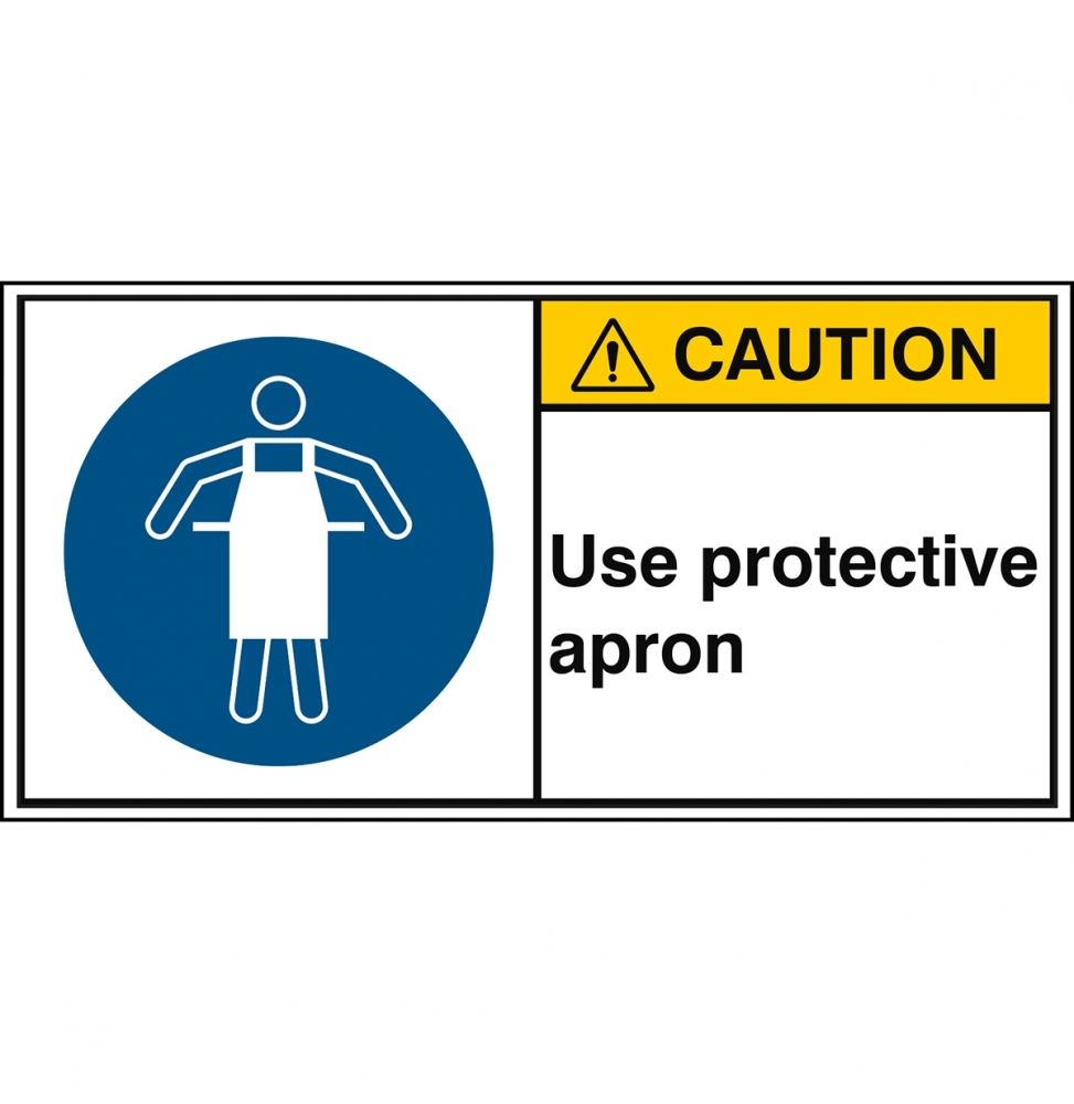 Znak bezpieczeństwa ISO – Nakaz stosowania fartucha ochronnego, M/M026/EN240-PEUL-100X50/1-B