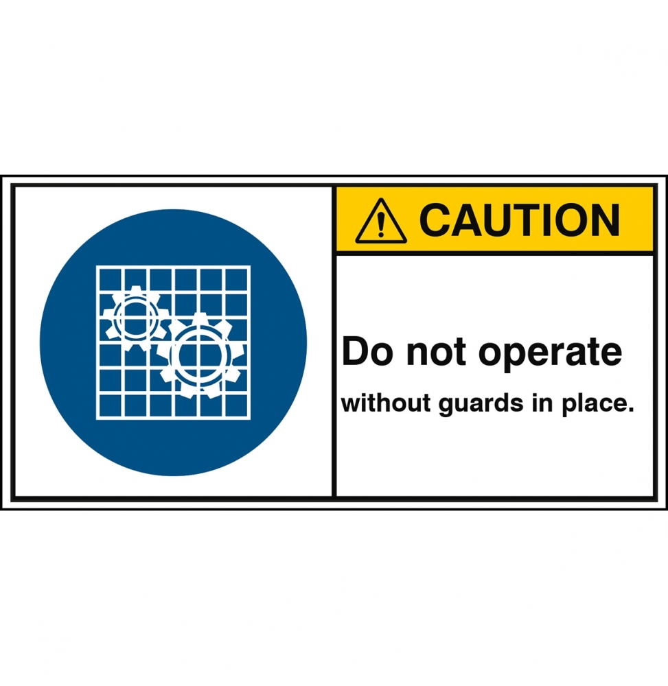 Znak bezpieczeństwa ISO – Zakaz obsługi bez zamontowanych osłon., M/M027/EN323-PEUL-100X50/1-B