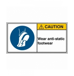 Znak bezpieczeństwa ISO – Nakaz stosowania obuwia antystatycznego, M/M032/EN450-PEUL-100X50/1-B