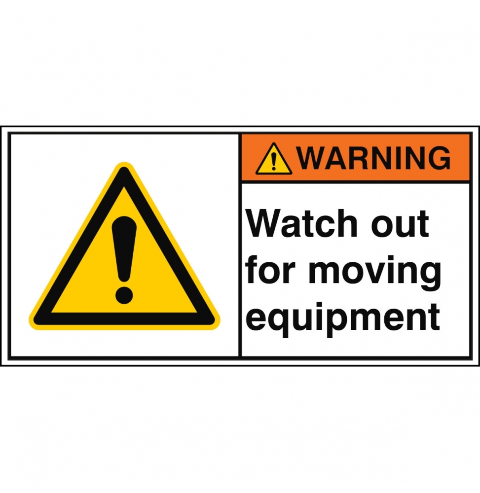Znak bezpieczeństwa ISO – Uwaga na urządzenia w ruchu, W/W001/EN426-PEUL-100X50/1-B