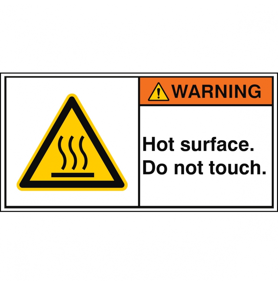 Znak bezpieczeństwa ISO – Gorąca powierzchnia. Nie dotykać., W/W017/EN310-PEUL-100X50/1-B