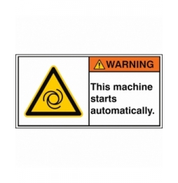 Znak bezpieczeństwa ISO – Maszyna uruchamia się automatycznie., W/W018/EN368-PEUL-100X50/1-B