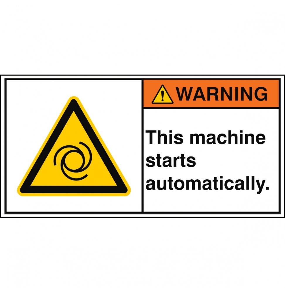 Znak bezpieczeństwa ISO – Maszyna uruchamia się automatycznie., W/W018/EN368-PEUL-100X50/1-B