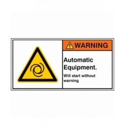 Znak bezpieczeństwa ISO – Urządzenie automatyczne. Uruchamia się bez ostrzeżenia, W/W018/EN436-PEUL-100X50/1-B