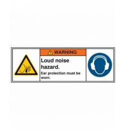 Znak bezpieczeństwa ISO – Niebezpieczeństwo hałasu o dużym natężeniu. Stosowa…, W/W038/M003/EN380-PEUL-150X50/1-B