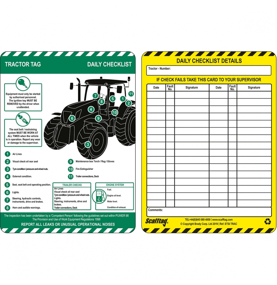 Dniowa checklista dla traktora (10szt.), ENT-GB-ETSI-TRC-10