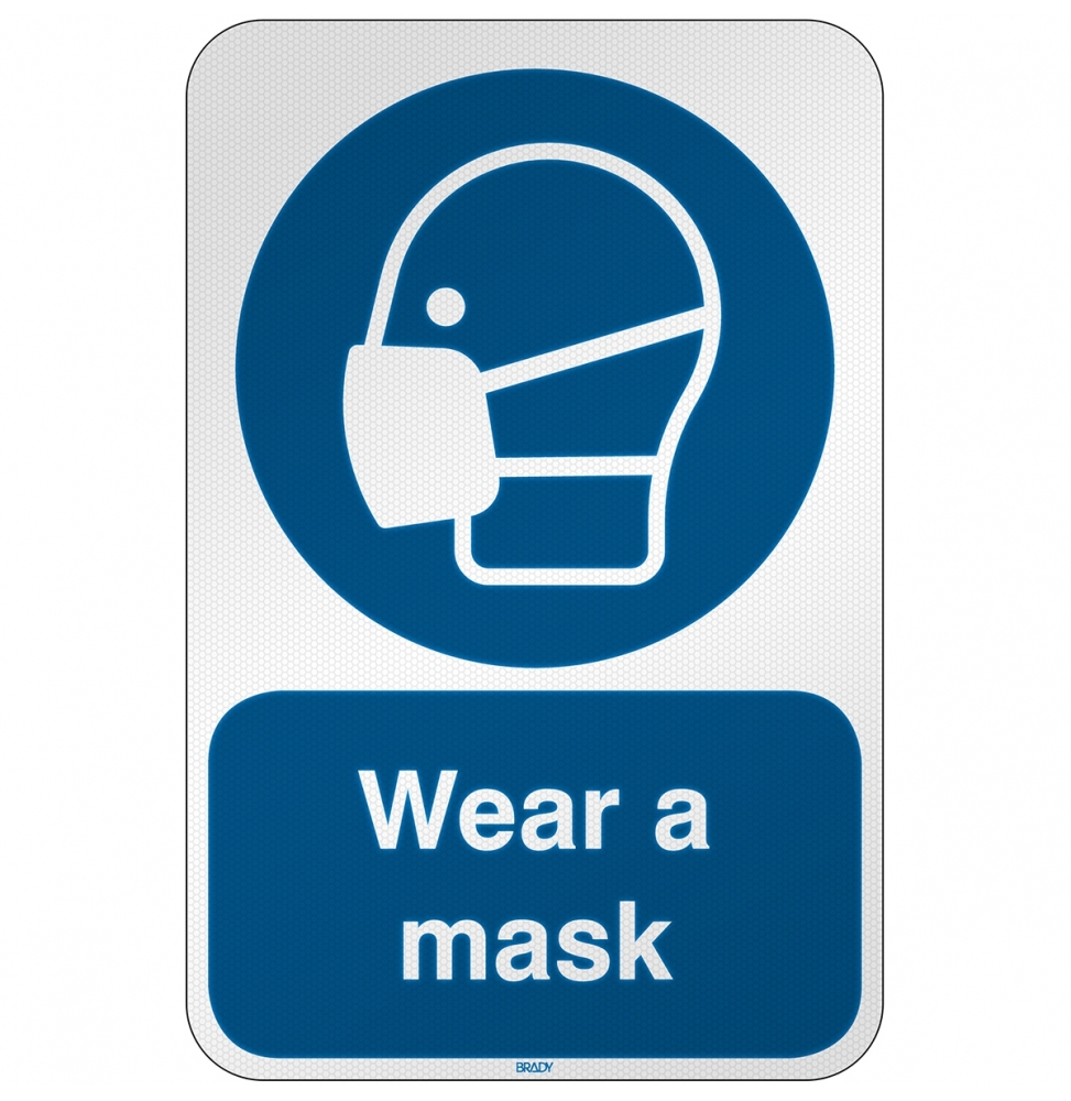Znak bezpieczeństwa ISO – Nakaz stosowania maski przeciwpyłowej, M/M016/EN270/RFL-390X590-1