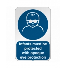Znak bezpieczeństwa ISO – Nakaz stosowania u niemowląt okularów ochronnych, M/M025/EN196/RFL-390X590-1