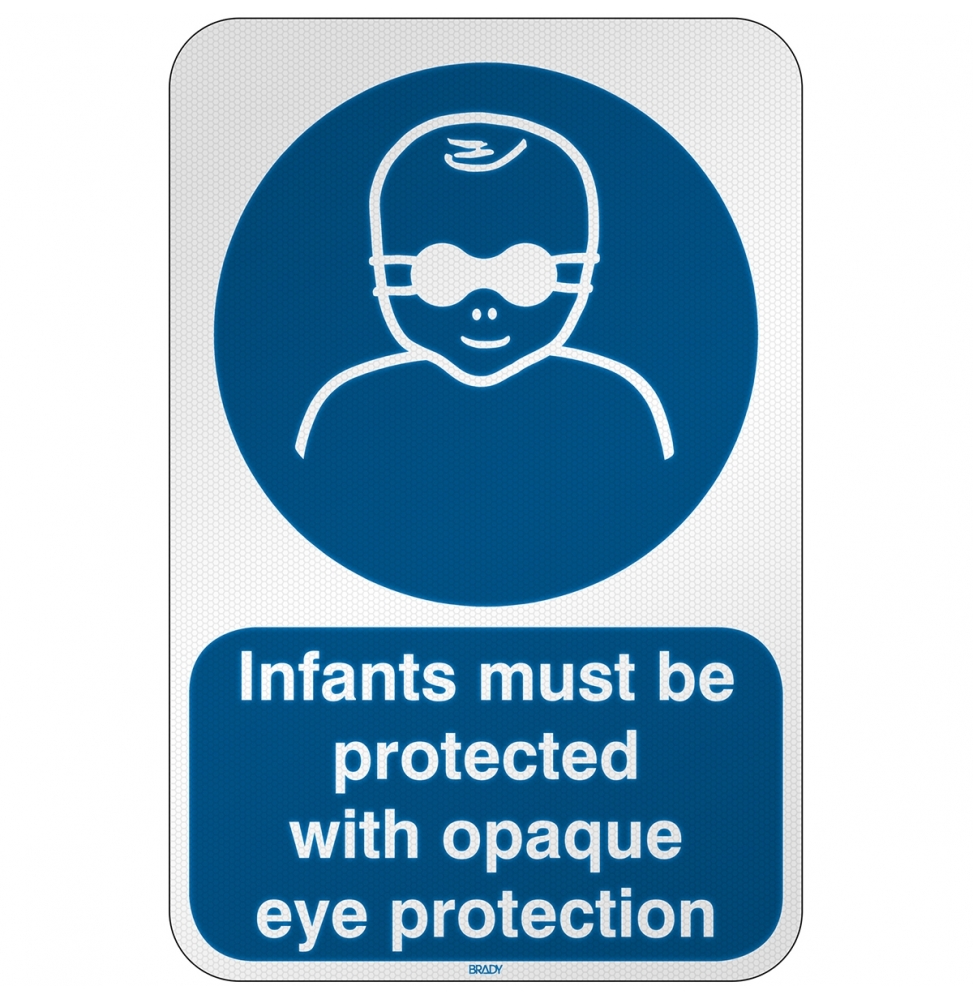 Znak bezpieczeństwa ISO – Nakaz stosowania u niemowląt okularów ochronnych, M/M025/EN196/RFL-390X590-1