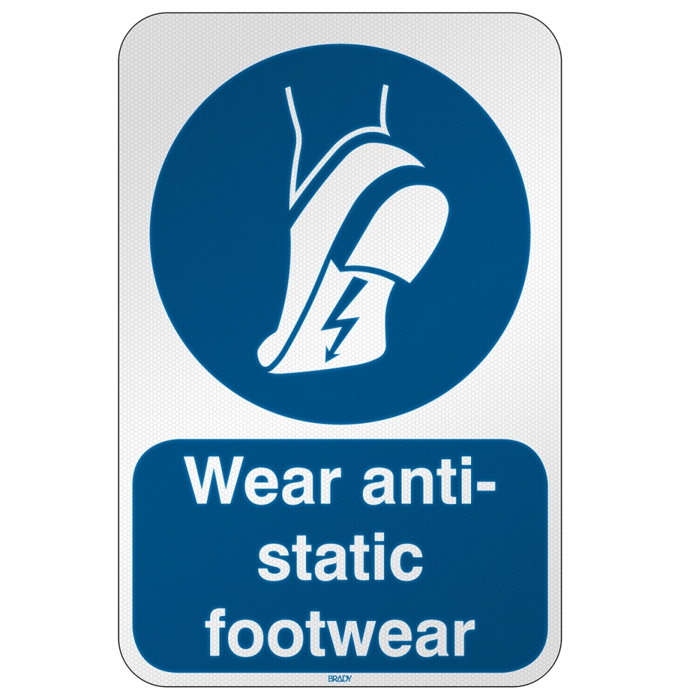 Znak bezpieczeństwa ISO – Nakaz stosowania obuwia antystatycznego, M/M032/EN450/RFL-390X590-1