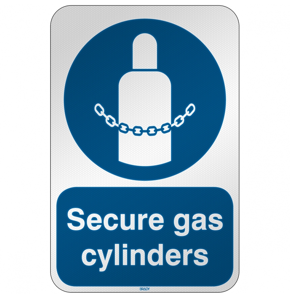Znak bezpieczeństwa ISO – Nakaz zabezpieczania butli gazowych, M/M046/EN518/RFL-390X590-1