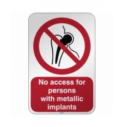 Znak bezpieczeństwa ISO - Zakaz wstępu osobom z metalowymi implantami, P/P014/EN204/RFL-390X590-1