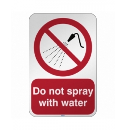 Znak bezpieczeństwa ISO - Zakaz rozpylania wody, P/P016/EN408/RFL-390X590-1