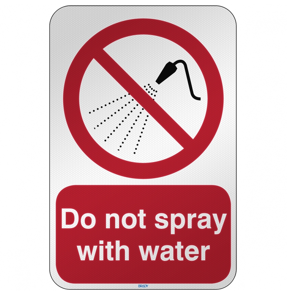 Znak bezpieczeństwa ISO - Zakaz rozpylania wody, P/P016/EN408/RFL-390X590-1