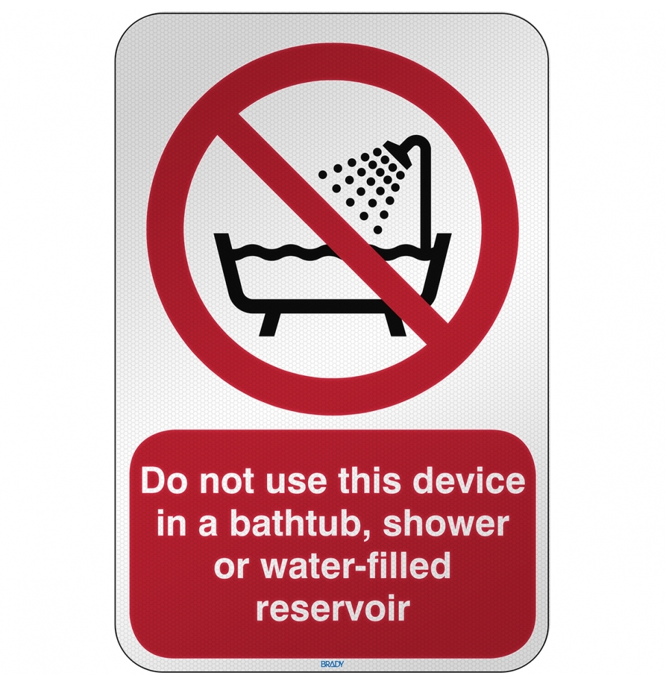 Zakaz używania urządzenia w wannie, pod prysznicem i w zbiorniku z wodą, P/P026/EN169/RFL-390X590-1