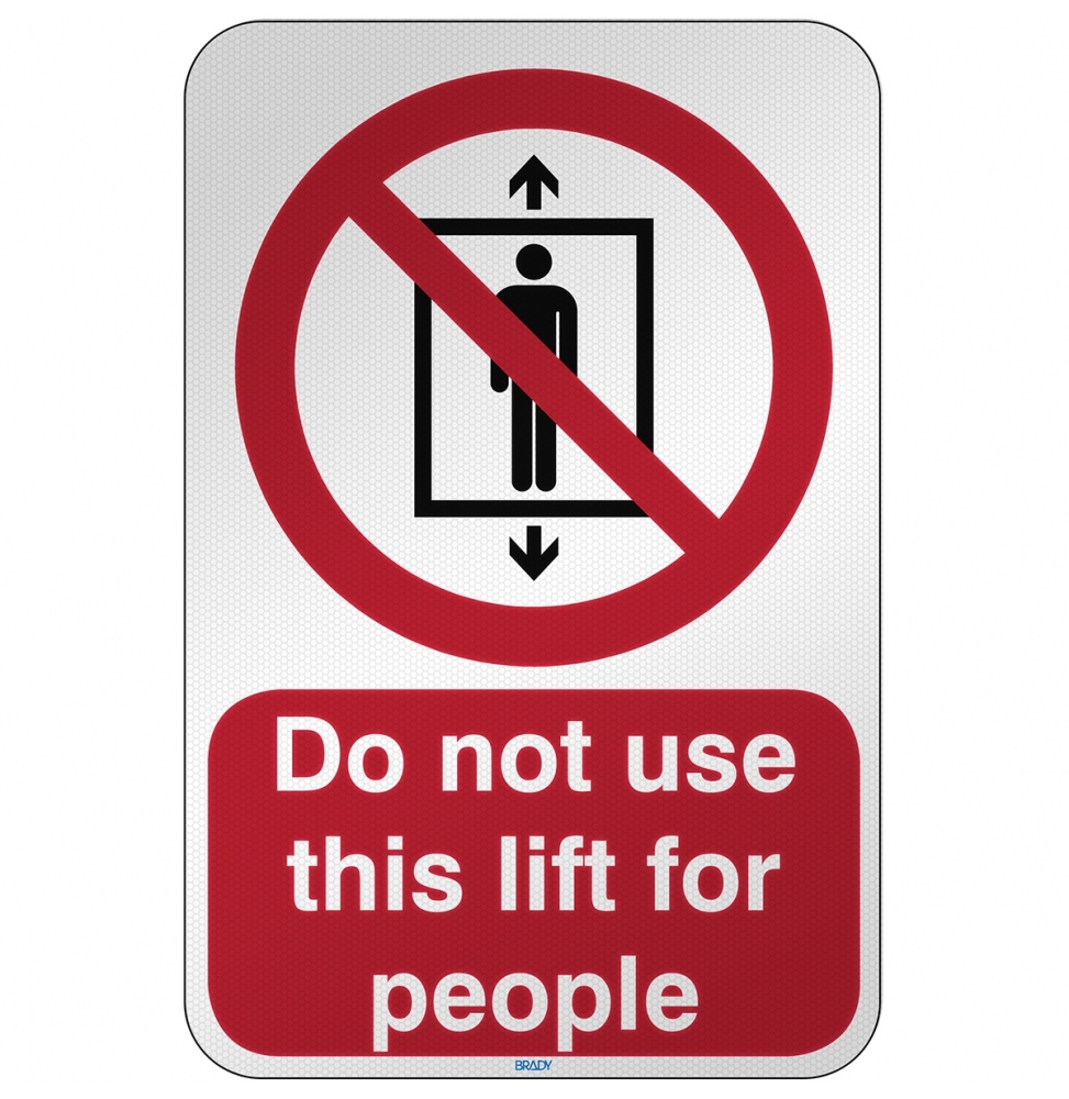 Znak bezpieczeństwa ISO - Zakaz używania windy przez ludzi, P/P027/EN171/RFL-390X590-1