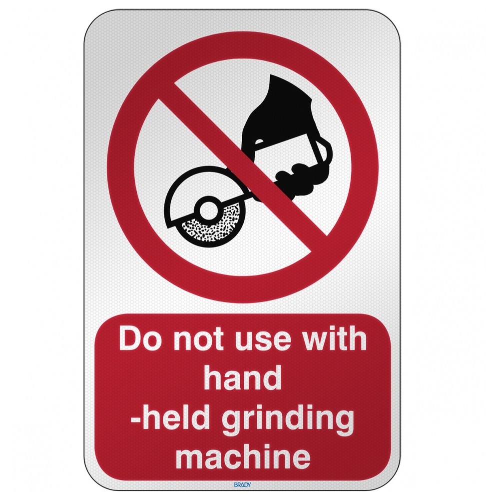 Znak bezpieczeństwa ISO - Zakaz używania ręcznej szlifierki, P/P034/EN172/RFL-390X590-1