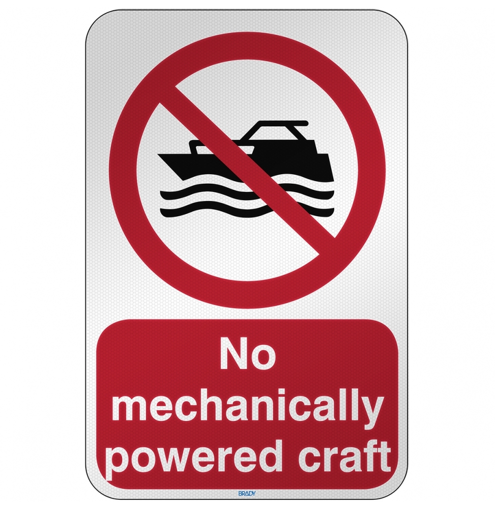 Znak bezpieczeństwa ISO - Zakaz używania łodzi znapędem silnikowym, P/P056/EN474/RFL-390X590-1