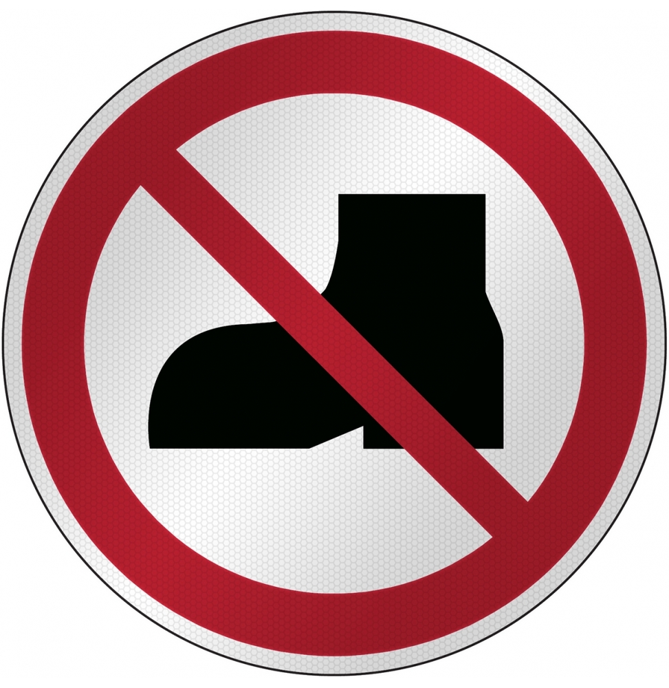 Znak bezpieczeństwa ISO - Zakaz używania obuwia do użytku zewnętrznego, P/P060/NT/RFL-DIA395-1
