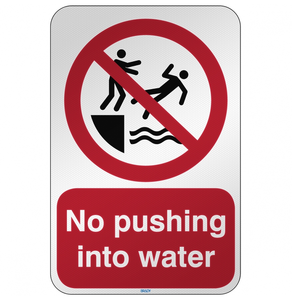 Znak bezpieczeństwa ISO - Zakaz spychania do wody, P/P062/EN480/RFL-390X590-1