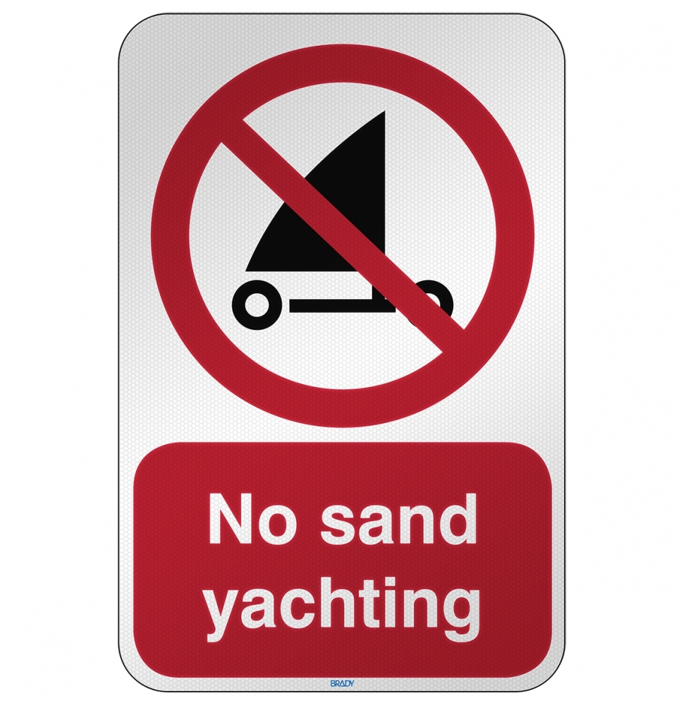 Znak bezpieczeństwa ISO - Zakaz uprawiania żeglarstwa lądowego, P/P067/EN485/RFL-390X590-1