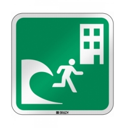 Znak bezpieczeństwa ISO - Budynek do ewakuacji przed tsunami, E/E063/NT/RFL-390x390-1