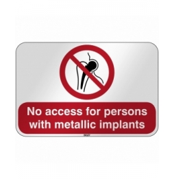 Znak bezpieczeństwa ISO - Zakaz wstępu osobom z metalowymi implantami, P/P014/EN204/RFL-590X390-1